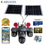 ⁦Caméra Solaire 4G Arvadis – Modèle 3-en-1 avec 2 Panneaux Solaires (Triple Lentille)⁩ - الصورة ⁦2⁩